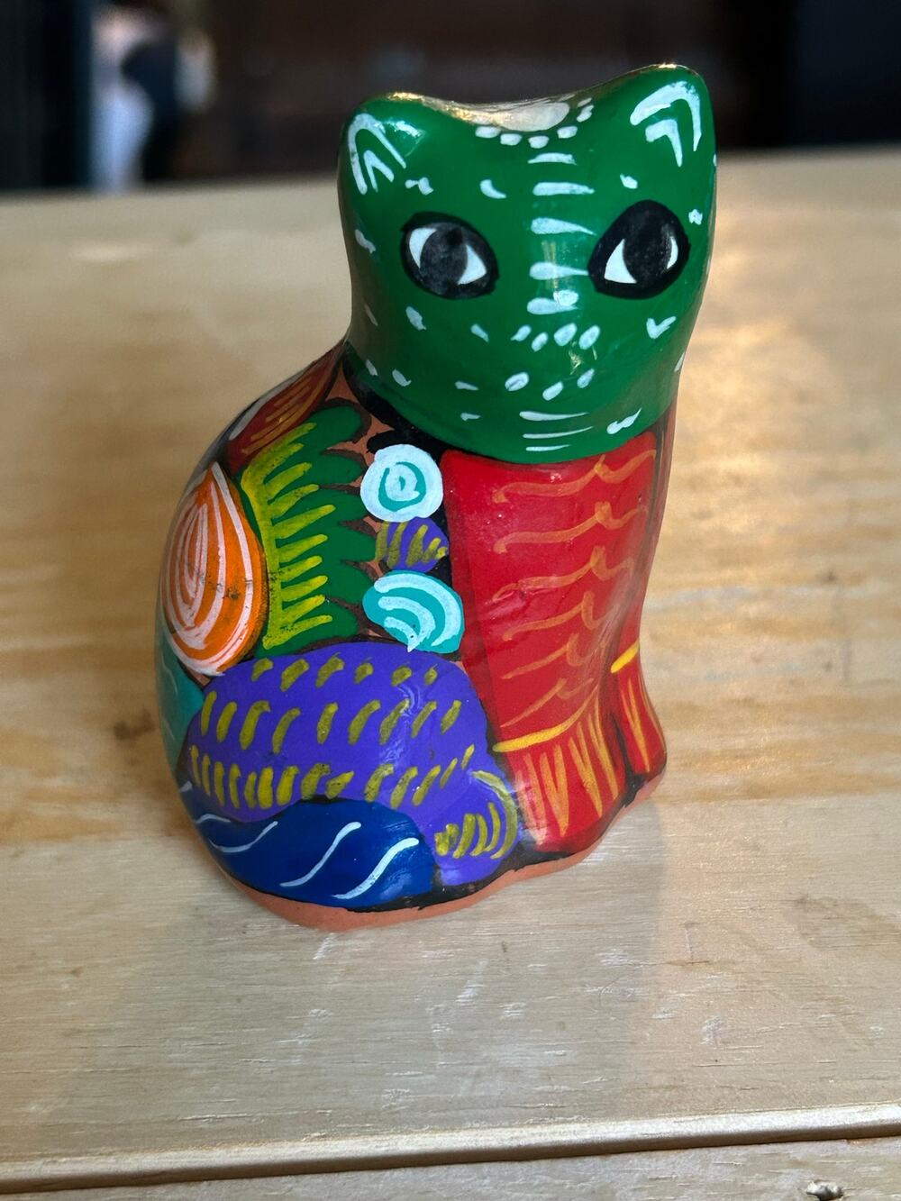 Talavera terracotta hand painted cat figurine